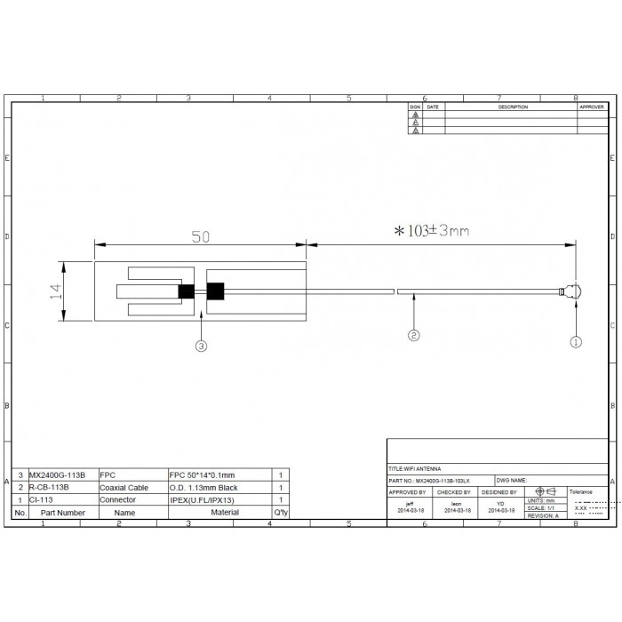 524WiFi internal FPC Dual Band 5dBi Antenna , 2.4GHz 5GHz with cable ufl IPEX 1 connector - Obrázek 4