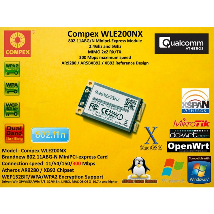 QCA 9287 WLE200N2-6A 802.11bgn MIMO 2x2 miniPCIe wireless adapter, COMPEX - Image 2