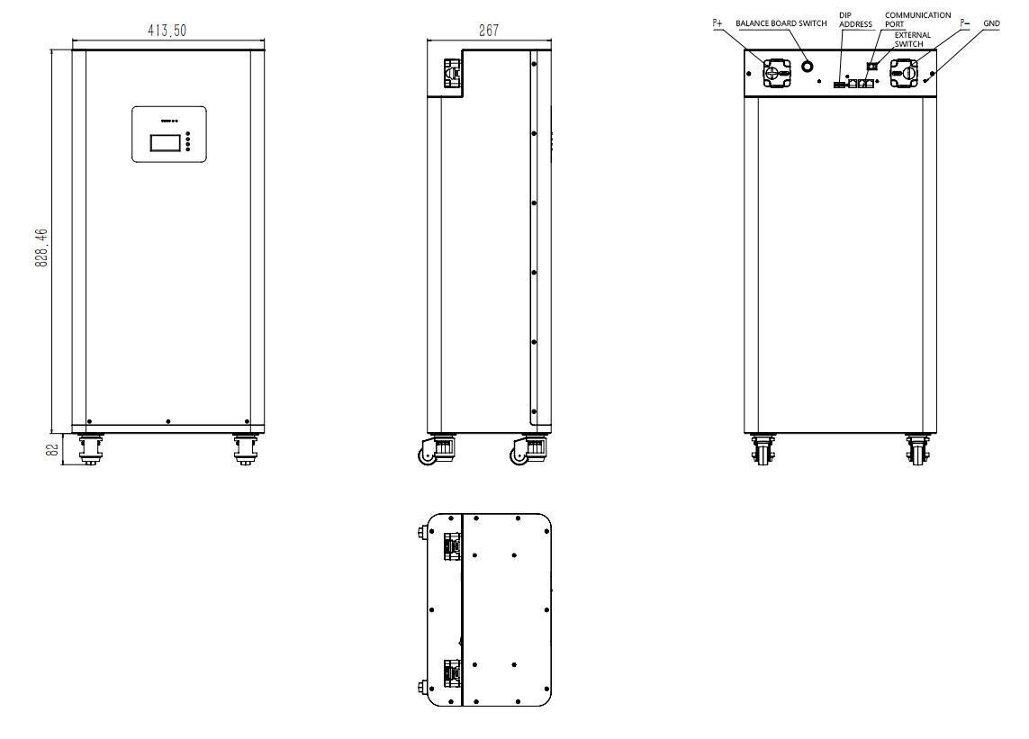 Abmessungen und Anschlussbereich der SEPLOS MASON 280L
