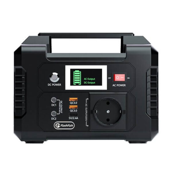 FlashFish E200 — Frontansicht, europäische AC-Steckdose